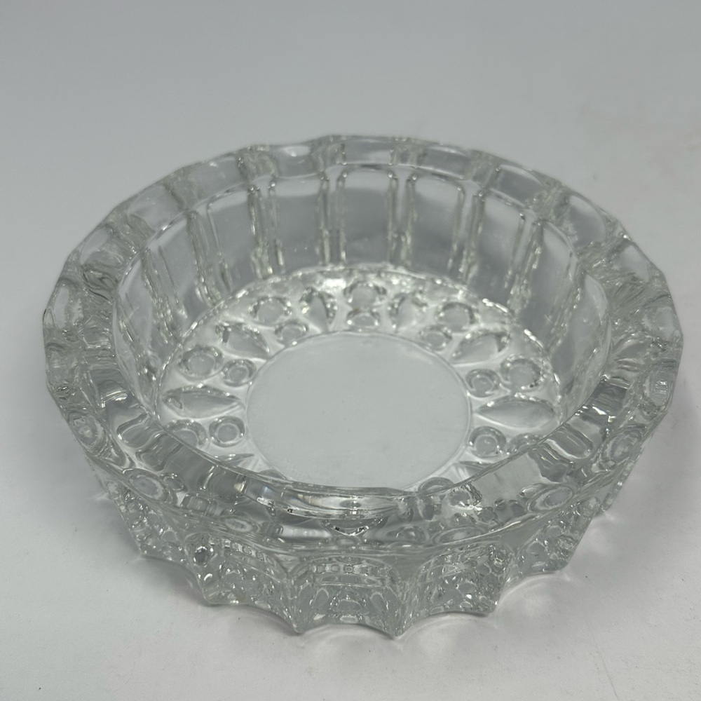 Vintage 6” Round Clear Crystal Glass Cigar Cigarette Ashtray KIG Malaysia A0